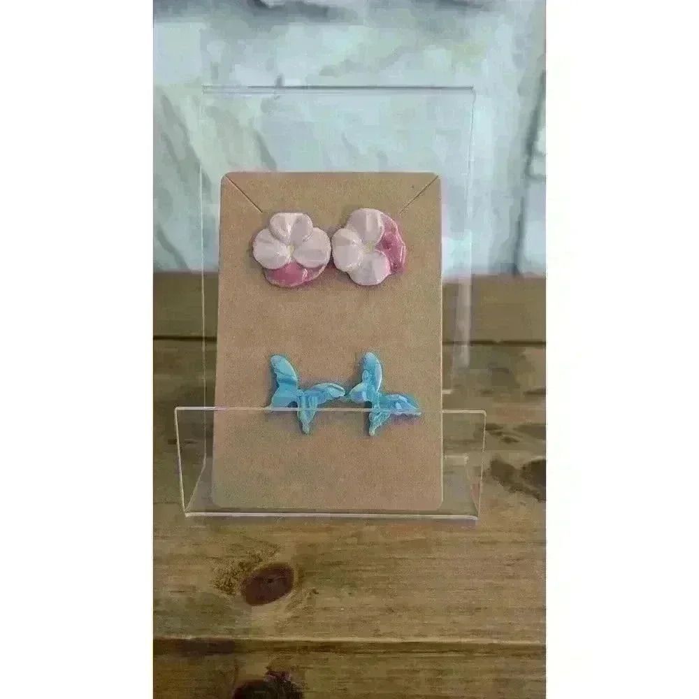 Pink Pansy and Blue Butterfly Earring Set, Girls